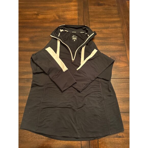 Nike Dri-FIT Black Long Sleeve Running Top Large Half Zip Pullover Ladiies - Picture 1 of 7